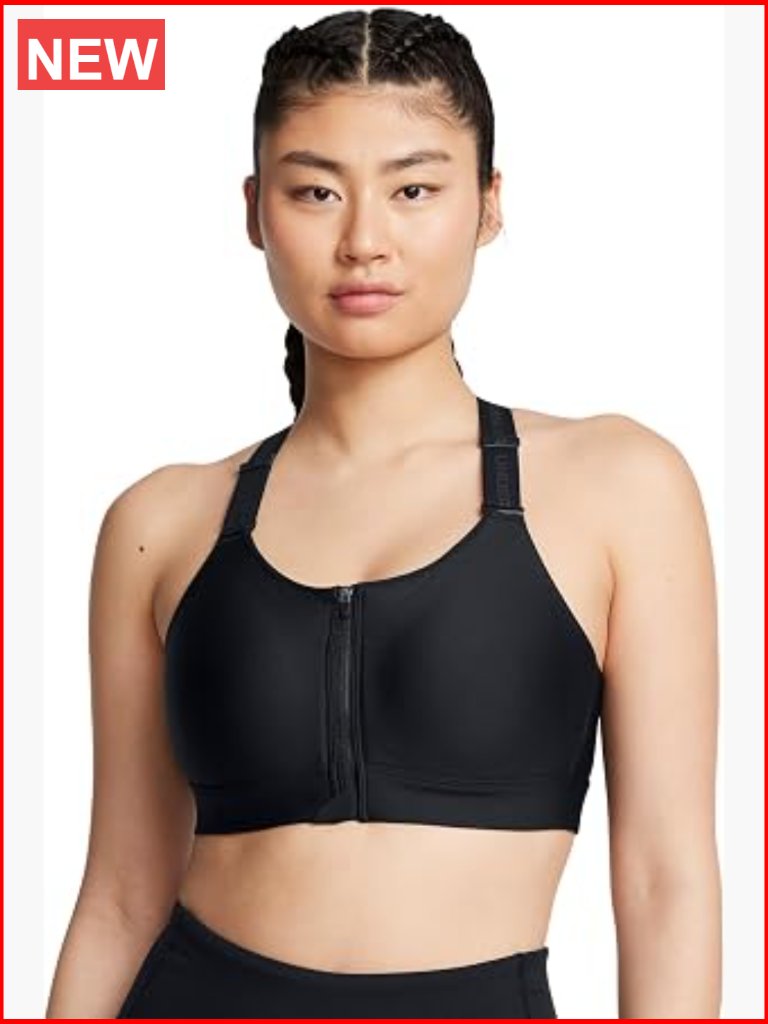 High Impact Zip Sports Bra With Molded Pads, Adjustable Straps, Moisture Wicking